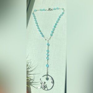 Fairy on the Moon Silver and Blue Beaded Necklace